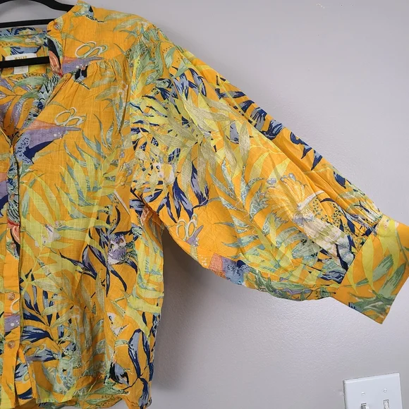 Anthropologie Maeve Yellow Tropical Cotton Lightweight Beach Vacation Buttonup - Picture 8 of 12